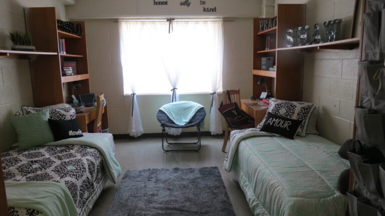 Photo of a room in the Dimple Newsome Living and Learning Center for freshman and sophomore women.