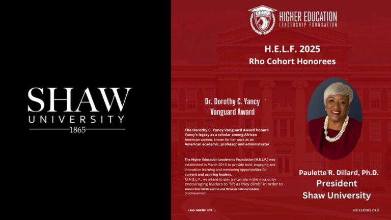 Shaw University President Paulette R. Dillard Honored with Dr. Dorothy Cowser Yancy Vanguard Award